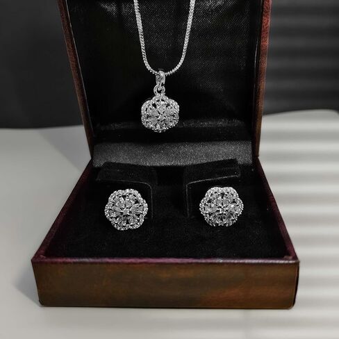 Jewel Harbour Rhodium Plated Brass Floral Pendant Necklace with Matching Stud Earrings – Elegant Anti-Tarnish Jewelry Set for Parties & Weddings in Saudi Arabia