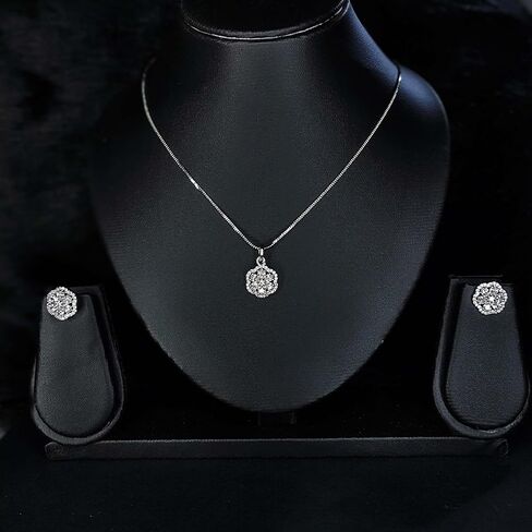 Jewel Harbour Rhodium Plated Brass Floral Pendant Necklace with Matching Stud Earrings – Elegant Anti-Tarnish Jewelry Set for Parties & Weddings in Saudi Arabia