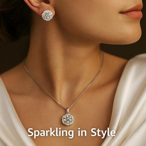 Jewel Harbour Rhodium Plated Brass Floral Pendant Necklace with Matching Stud Earrings – Elegant Anti-Tarnish Jewelry Set for Parties & Weddings in Saudi Arabia