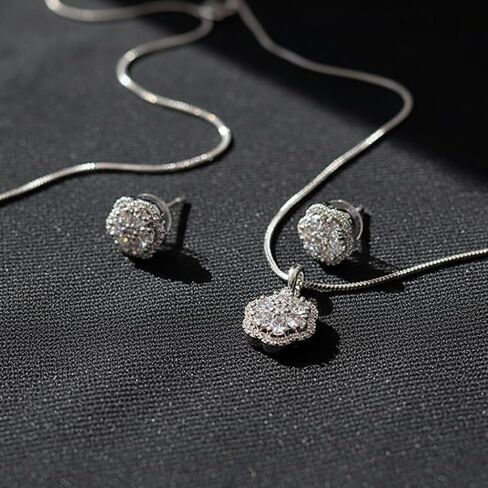 Jewel Harbour Rhodium Plated Brass Floral Pendant Necklace with Matching Stud Earrings – Elegant Anti-Tarnish Jewelry Set for Parties & Weddings in Saudi Arabia