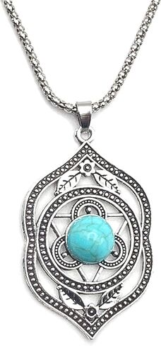 Myrish Boho Retro Turquoise Chunky Jewelry Set – Pendant, Earrings & Bracelet for Women – Handmade Bohemian Statement Accessories in Saudi Arabia