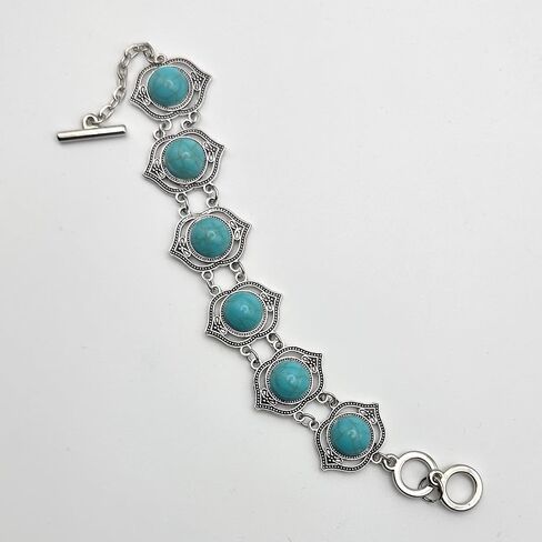 Myrish Boho Retro Turquoise Chunky Jewelry Set – Pendant, Earrings & Bracelet for Women – Handmade Bohemian Statement Accessories in Saudi Arabia