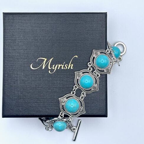 Myrish Boho Retro Turquoise Chunky Jewelry Set – Pendant, Earrings & Bracelet for Women – Handmade Bohemian Statement Accessories in Saudi Arabia