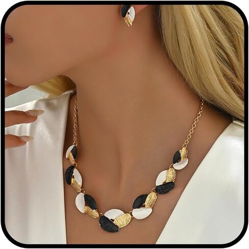 Necklace Sets For Women, Blue And White Leaf Splicing Necklaces And Earrings Enamel Craftsmanship Minimalist Metallic Jewelry Gift in Saudi Arabia