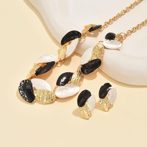 Necklace Sets For Women, Blue And White Leaf Splicing Necklaces And Earrings Enamel Craftsmanship Minimalist Metallic Jewelry Gift in Saudi Arabia