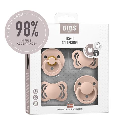BIBS Pacifiers – Try-it Collection | Includes Colour, De Lux, Couture and Supreme Pacifiers | BPA-Free Natural Rubber & Silicone | Made in Denmark | Blush | 0 to 6 Months in Kuwait