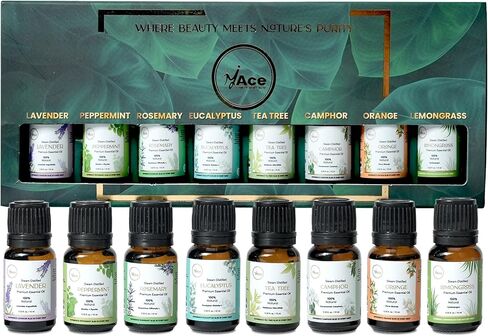My ACE Pure Aromatherapy Pure Essential Oil Kit for Diffuser for Home, Candle Making Peppermint, Lavender, Eucalyptus, Tea Tree, Rosemary, Camphor, Lemongrass, Orange | 0.33 oz Each Set of 8 in Saudi Arabia