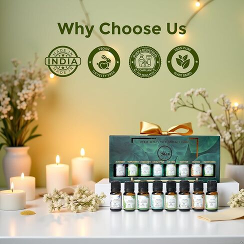 My ACE Pure Aromatherapy Pure Essential Oil Kit for Diffuser for Home, Candle Making Peppermint, Lavender, Eucalyptus, Tea Tree, Rosemary, Camphor, Lemongrass, Orange | 0.33 oz Each Set of 8 in Saudi Arabia