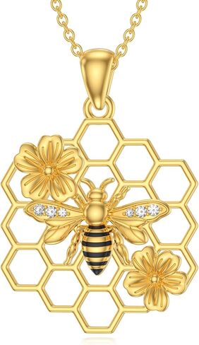 قلادة Sonouli Diamond Bee من الفضة الإسترليني عيار 925 على شكل قرص العسل من الألماس للنساء in Saudi Arabia