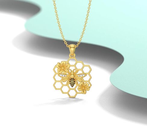 قلادة Sonouli Diamond Bee من الفضة الإسترليني عيار 925 على شكل قرص العسل من الألماس للنساء in Saudi Arabia
