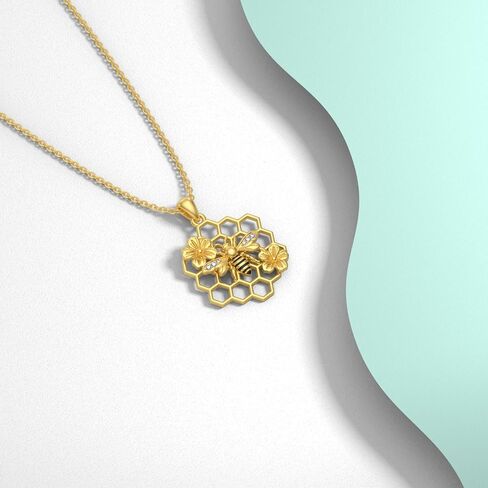 قلادة Sonouli Diamond Bee من الفضة الإسترليني عيار 925 على شكل قرص العسل من الألماس للنساء in Saudi Arabia