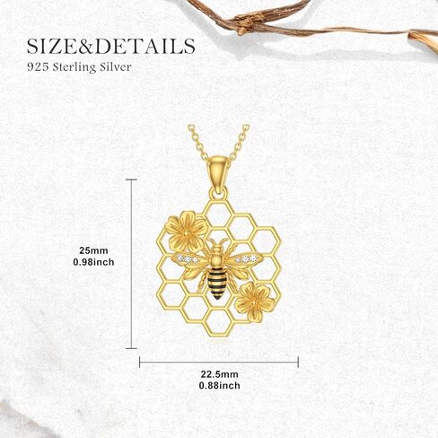 قلادة Sonouli Diamond Bee من الفضة الإسترليني عيار 925 على شكل قرص العسل من الألماس للنساء in Saudi Arabia