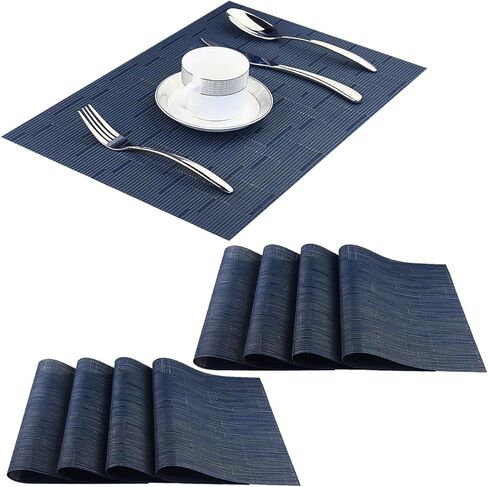 PIGCHCY Placemats,Washable Vinyl Woven Table Mats,Elegant Durable Placemats for Dining Table Set of 4 (18 x 12 inches, Pure Black) in Saudi Arabia