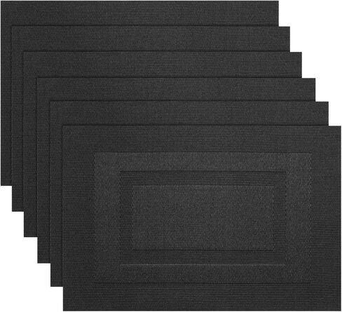 PIGCHCY Placemats,Washable Vinyl Woven Table Mats,Elegant Durable Placemats for Dining Table Set of 4 (18 x 12 inches, Pure Black) in Saudi Arabia