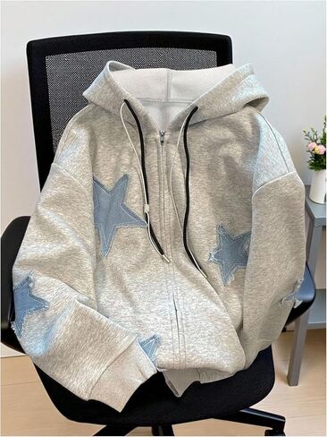 MakeMeChic Women's Star Print Hoodies Drawstring Long Sleeve Zip Up Fall Y2K Sweatshirt in Saudi Arabia