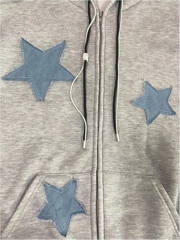 MakeMeChic Women's Star Print Hoodies Drawstring Long Sleeve Zip Up Fall Y2K Sweatshirt in Saudi Arabia
