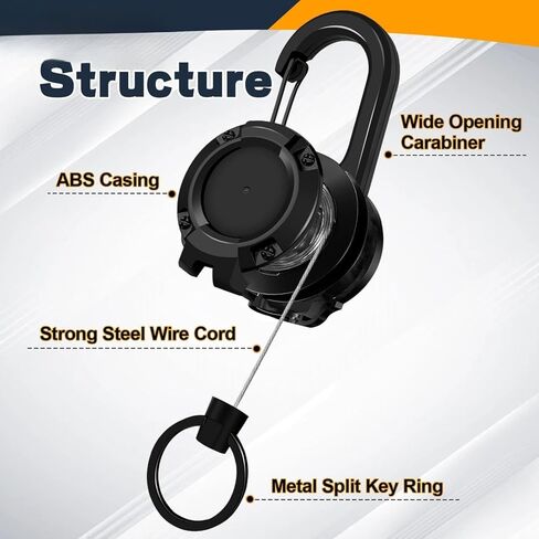 Set of 3 Heavy-duty Retractable Keychains with Retractable Reels, Multifunctional Tool Carabiner Keychains. in Saudi Arabia