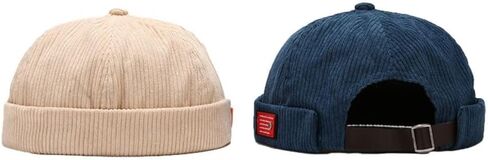Docker Cap Street Wear Vintage Corduroy Skullcap Casual Brimless Beanie Hat Spring Autumn(Black) in Saudi Arabia