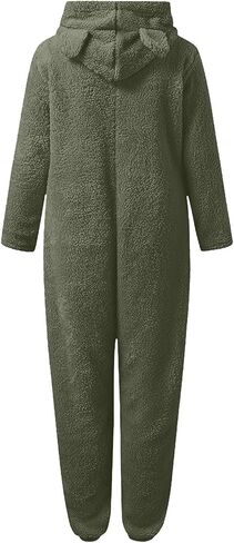 Women's Onesie Pajamas Sherpa Fleece One Piece Romper Zipper Cute Hooded Jumpsuit Pajama Loungewear with Pockets in Saudi Arabia