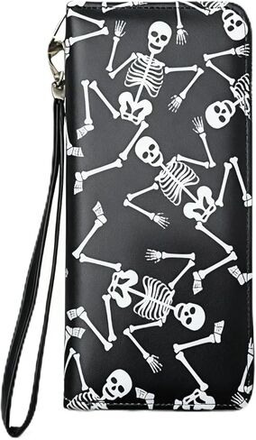 VRBELNI Gothic Halloween Wallet for Women, PU Leather Zip Around Wallet with Wristlet, 12 Card Slots Large Capacity Skull Witch Accessory for Halloween Parties in Saudi Arabia