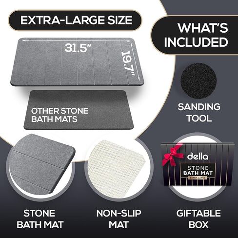 della Premium Stone Bath Mat - Luxurious Quick Drying Diatomite Bathstone for Bathroom Floor - Modern Super Absorbent Diatomaceous Earth Shower Mat, Water Absorbent Bathmat ([Extra-Large] Stripes) in Saudi Arabia