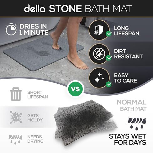 della Premium Stone Bath Mat - Luxurious Quick Drying Diatomite Bathstone for Bathroom Floor - Modern Super Absorbent Diatomaceous Earth Shower Mat, Water Absorbent Bathmat ([Extra-Large] Stripes) in Saudi Arabia