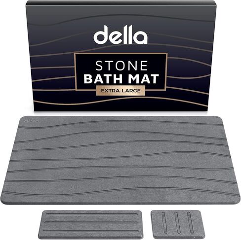 della Premium Stone Bath Mat - Luxurious Quick Drying Diatomite Bathstone for Bathroom Floor - Modern Super Absorbent Diatomaceous Earth Shower Mat, Water Absorbent Bathmat ([Extra-Large] Stripes) in Saudi Arabia
