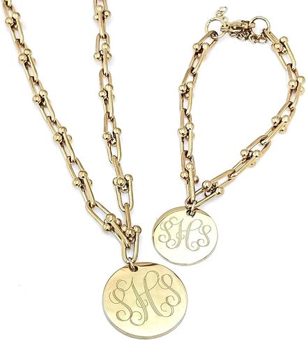 سوار بسلسلة على شكل حدوة حصان Monogram مقاس 7 بوصات - لمسة نهائية من الفولاذ المقاوم للصدأ باللون الفضي أو الذهبي in Kuwait
