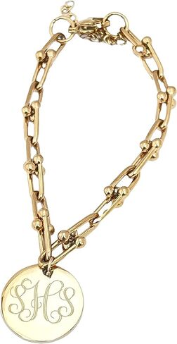 سوار بسلسلة على شكل حدوة حصان Monogram مقاس 7 بوصات - لمسة نهائية من الفولاذ المقاوم للصدأ باللون الفضي أو الذهبي in Kuwait