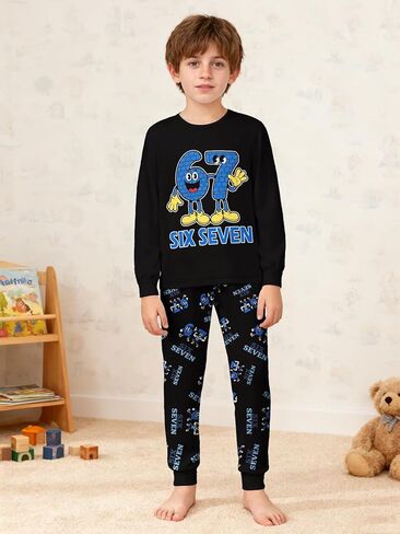 Boys Girls 67 Meme Shirts Pants Set Kids Teens Six Seven Home Casual Clothes Outfit Playwear 5-14Y in Saudi Arabia