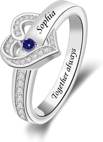 YITUB Personalized Sterling Silver Birthstone Mother Rings Engraved Family Name Ring for Mom Love Heart Mother's Day Rings for Women Grandma in Kuwait