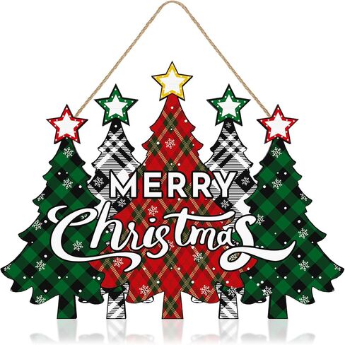 Wooden Merry Christmas Door Sign,Christmas Tree Door Wreath for Front Sign Wall Signs,Decoration Farmhouse Hanging Plaque,Hanging for Home Wall Decor Party(Red) in Saudi Arabia