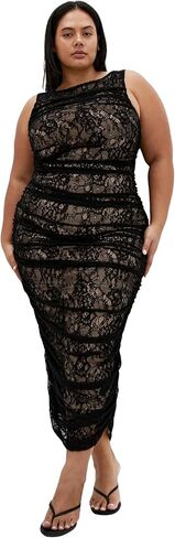 City Chic Women's Plus Size Dress - Halo Ruched Lace Midi in Saudi Arabia