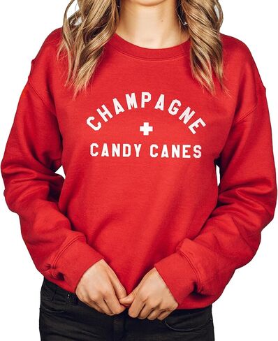 Champagne + Candy Canes Christmas Sweatshirt - Funny Graphic Sweatshirts for Women, Holiday Christmas Sweater, Comfy Pullover in Saudi Arabia