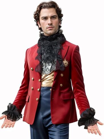 مجموعة أساور Jabot من الدانتيل الاستعماري من Unykaflor، زي مصاص الدماء الإليزابيثي ذو الياقة الفيكتورية المكشكشة لحفلات الهالوين in Kuwait