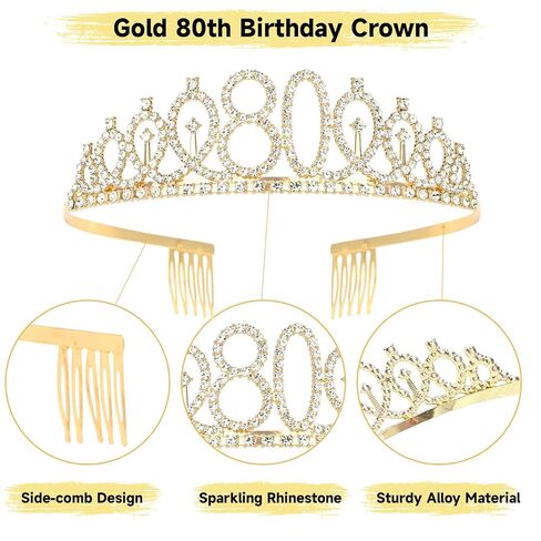 Uintoon 80th Birthday Decorations Gold Tiara Crown and 80 & Fabulous Sash Set for Women Happy 80th Birthday Gifts Ideas for Women 80 Year Old Woman in Saudi Arabia