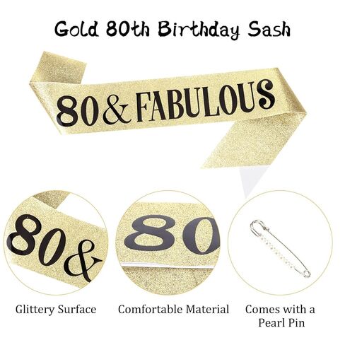 Uintoon 80th Birthday Decorations Gold Tiara Crown and 80 & Fabulous Sash Set for Women Happy 80th Birthday Gifts Ideas for Women 80 Year Old Woman in Saudi Arabia