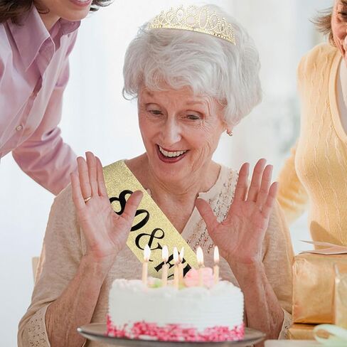 Uintoon 80th Birthday Decorations Gold Tiara Crown and 80 & Fabulous Sash Set for Women Happy 80th Birthday Gifts Ideas for Women 80 Year Old Woman in Saudi Arabia
