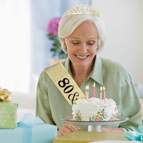 Uintoon 80th Birthday Decorations Gold Tiara Crown and 80 & Fabulous Sash Set for Women Happy 80th Birthday Gifts Ideas for Women 80 Year Old Woman in Saudi Arabia