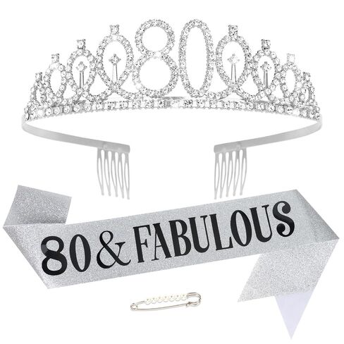 Uintoon 80th Birthday Decorations Gold Tiara Crown and 80 & Fabulous Sash Set for Women Happy 80th Birthday Gifts Ideas for Women 80 Year Old Woman in Saudi Arabia