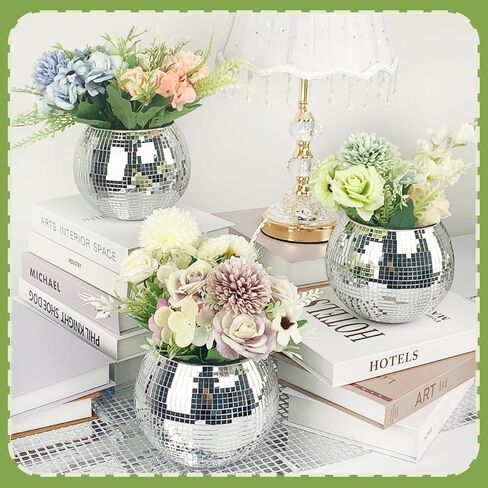4 PCS Disco Ball Vase & Candle Holder, 5x6inches Mirrored Disco Ball Planter - Perfect Decoration for Living Room, Bedroom, Dining Table, Wedding, Party, Birthday in Saudi Arabia