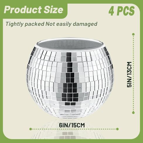 4 PCS Disco Ball Vase & Candle Holder, 5x6inches Mirrored Disco Ball Planter - Perfect Decoration for Living Room, Bedroom, Dining Table, Wedding, Party, Birthday in Saudi Arabia