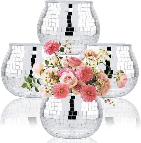 4 PCS Disco Ball Vase & Candle Holder, 5x6inches Mirrored Disco Ball Planter - Perfect Decoration for Living Room, Bedroom, Dining Table, Wedding, Party, Birthday in Saudi Arabia