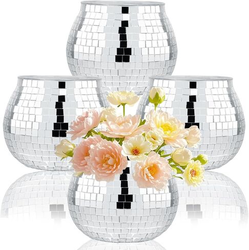 4 PCS Disco Ball Vase & Candle Holder, 5x6inches Mirrored Disco Ball Planter - Perfect Decoration for Living Room, Bedroom, Dining Table, Wedding, Party, Birthday in Saudi Arabia
