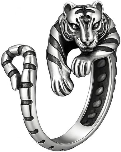 خاتم SUPAC Zodiac Tiger قابل للتعديل، من الفولاذ المقاوم للصدأ، تصميم فريد من نوعه مجوهرات إكسسوار رائعة للرجال - ألوان ذهبية وفضية، هدية عيد الميلاد أو عيد الميلاد أو الحفلات in Kuwait