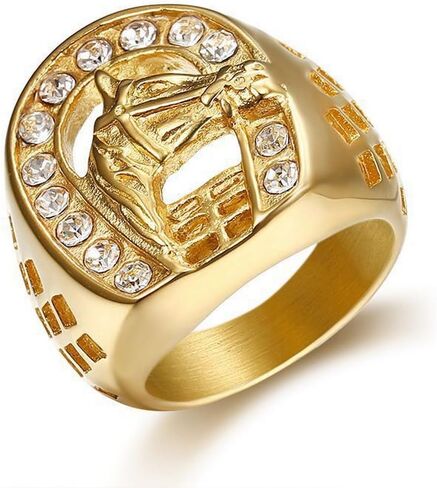 Lucky U-shape Horseshoe Ring for Men,Cubic Zirconia Horse Ring,Unique Cowboy Stainless Steel Gold Plated Ring Biker Vintage Simple Top Ring,Grunge Rocker Fashion Equestrian Jewelry in Saudi Arabia