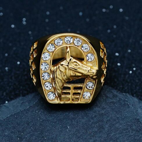 Lucky U-shape Horseshoe Ring for Men,Cubic Zirconia Horse Ring,Unique Cowboy Stainless Steel Gold Plated Ring Biker Vintage Simple Top Ring,Grunge Rocker Fashion Equestrian Jewelry in Saudi Arabia