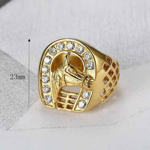 Lucky U-shape Horseshoe Ring for Men,Cubic Zirconia Horse Ring,Unique Cowboy Stainless Steel Gold Plated Ring Biker Vintage Simple Top Ring,Grunge Rocker Fashion Equestrian Jewelry in Saudi Arabia