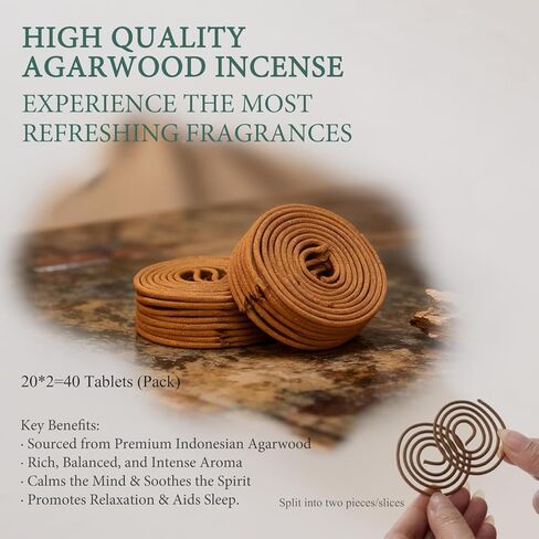 AgarwoodCoil Incense for Home Use，Meditation & Incense Burning，Calms The Mind & Aids Sleep，40 Pieces in Saudi Arabia