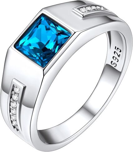 Bestyle Sterling Silver Men Ring, Black/Blue Gemstone Band Ring, Valentine's Day Gift for Dad/Husband, Size 6-13 in Saudi Arabia
